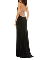 Embellished Cowlneck Backless Gown