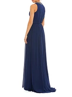 Embellished Jewel-Neck Sleeveless A-Line Gown