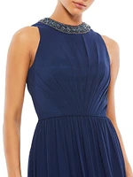 Embellished Jewel-Neck Sleeveless A-Line Gown