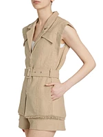 Jade Cotton-Linen Belted Vest Top