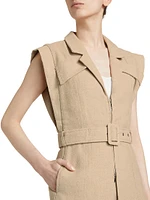 Jade Cotton-Linen Belted Vest Top