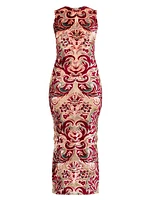 Damask Burnout Velvet Body-Con Midi-Dress