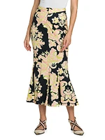 Damask Godet Midi-Skirt