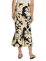 Damask Godet Midi-Skirt