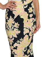 Damask Godet Midi-Skirt