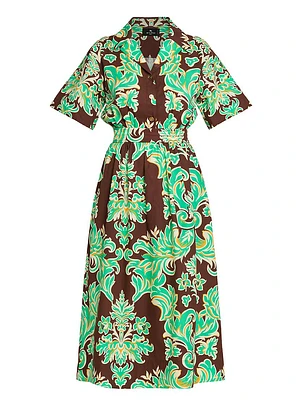 Damask Cotton Midi-Dress