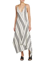 Linen-Cotton Striped Maxi Dress