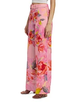 Belted Floral Wide-Leg Pants