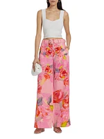 Belted Floral Wide-Leg Pants