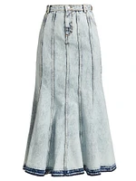 Lex Seamed Denim Midi-Skirt