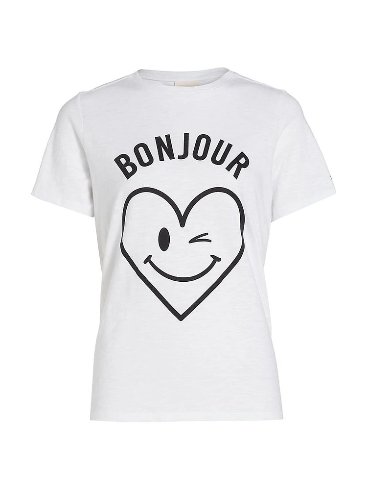 Bonjour Smiling Heat Graphic Cotton T-Shirt