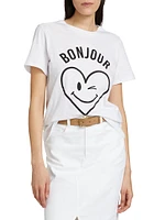 Bonjour Smiling Heat Graphic Cotton T-Shirt