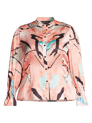 Plus Abstract Poet-Sleeve Blouse