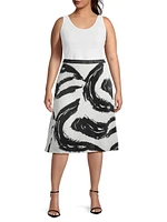 Plus Abstract A-Line Midi-Skirt