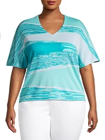 Plus Wavy Cap-Sleeve Tunic Top