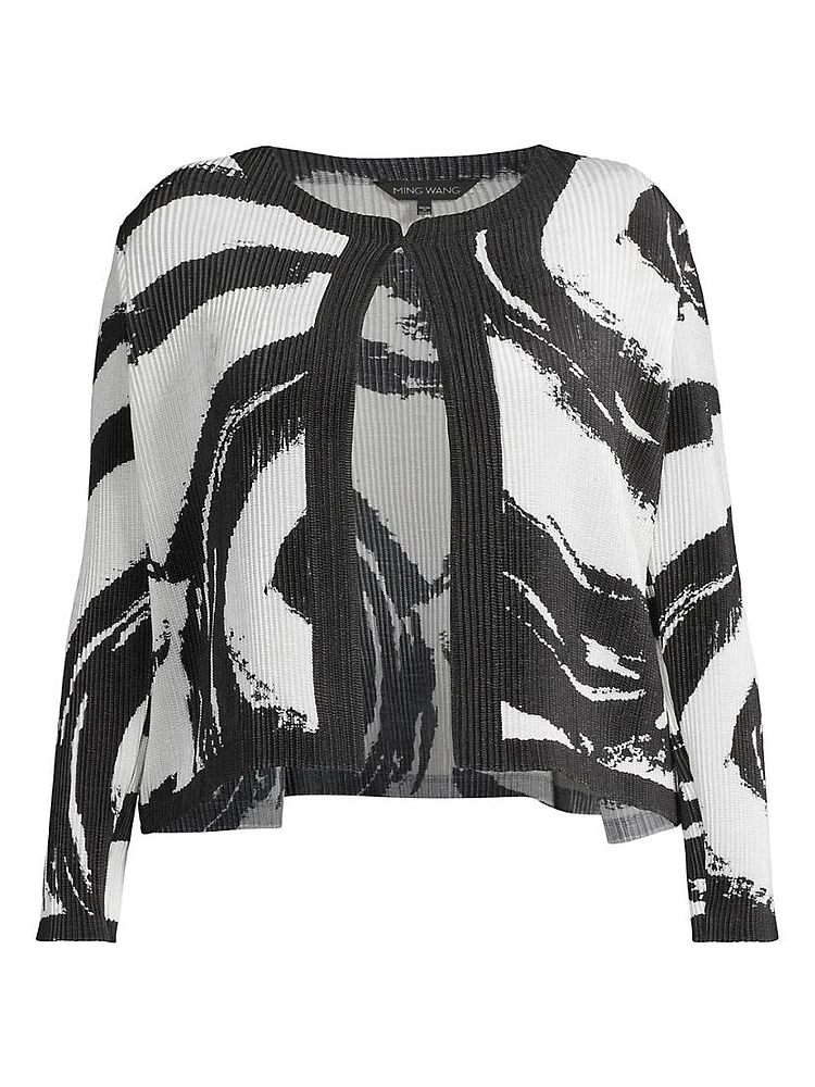 Plush Abstract Brushstroke Fine Pleat Jacket