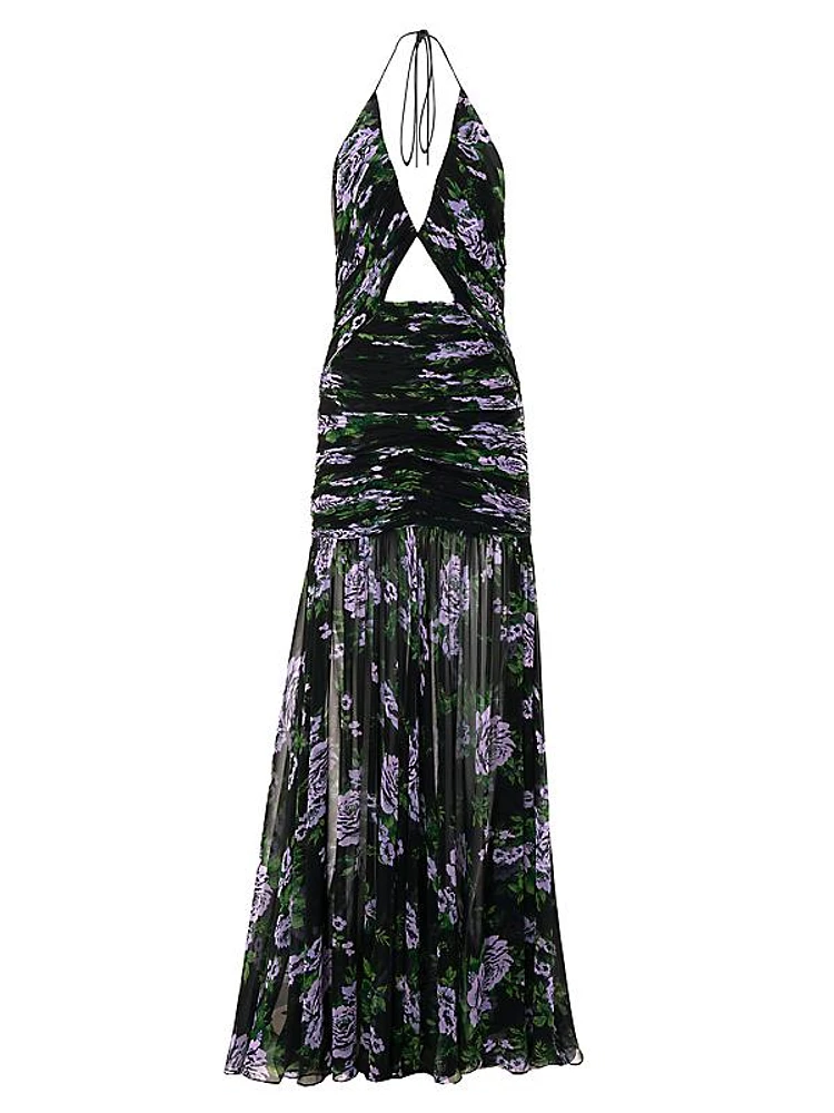 Silk Floral Halter Cut-Out Gown