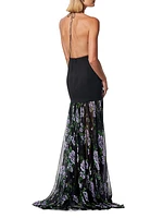 Silk Floral Halter Cut-Out Gown