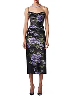 Floral Satin Cowl-Neck Midi-Dress