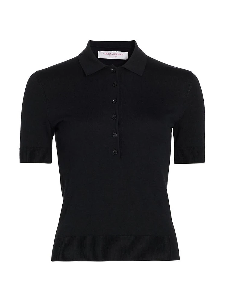 Silk-Cotton Polo Top