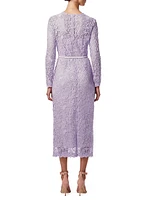 Lace Crewneck Belted Midi-Dress