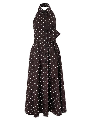 Cotton Polka-Dot Halter Midi-Dress