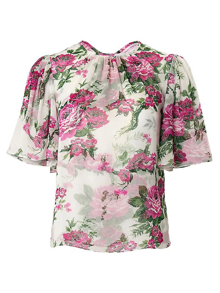 Silk Floral Short-Sleeve Top