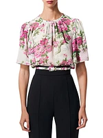 Silk Floral Short-Sleeve Top