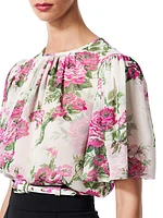 Silk Floral Short-Sleeve Top