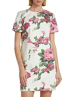 Floral Short-Sleeve Shift Minidress