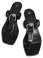 The Belted Crocodile-Embossed Leather Kitten-Heel Sandals