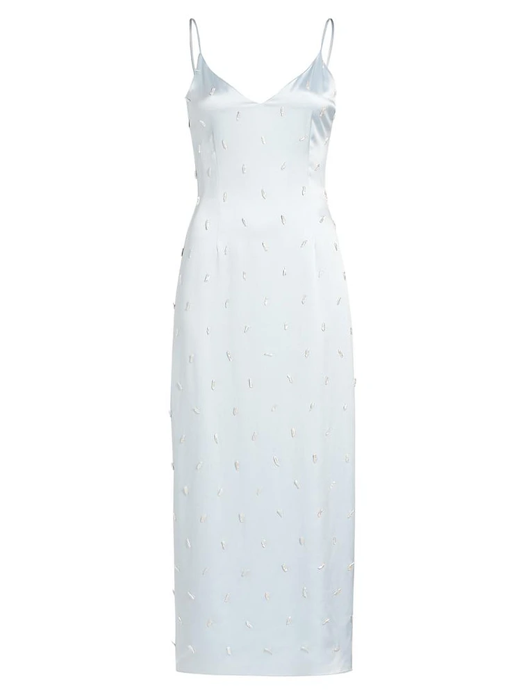 Pearl-Embellished Silk Charmeuse Midi-Dress