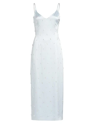 Pearl-Embellished Silk Charmeuse Midi-Dress