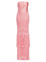 Draped Bustier Crochet & Silk Column Gown