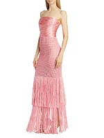 Draped Bustier Crochet & Silk Column Gown