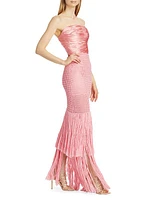 Draped Bustier Crochet & Silk Column Gown