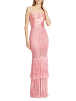 Draped Bustier Crochet & Silk Column Gown