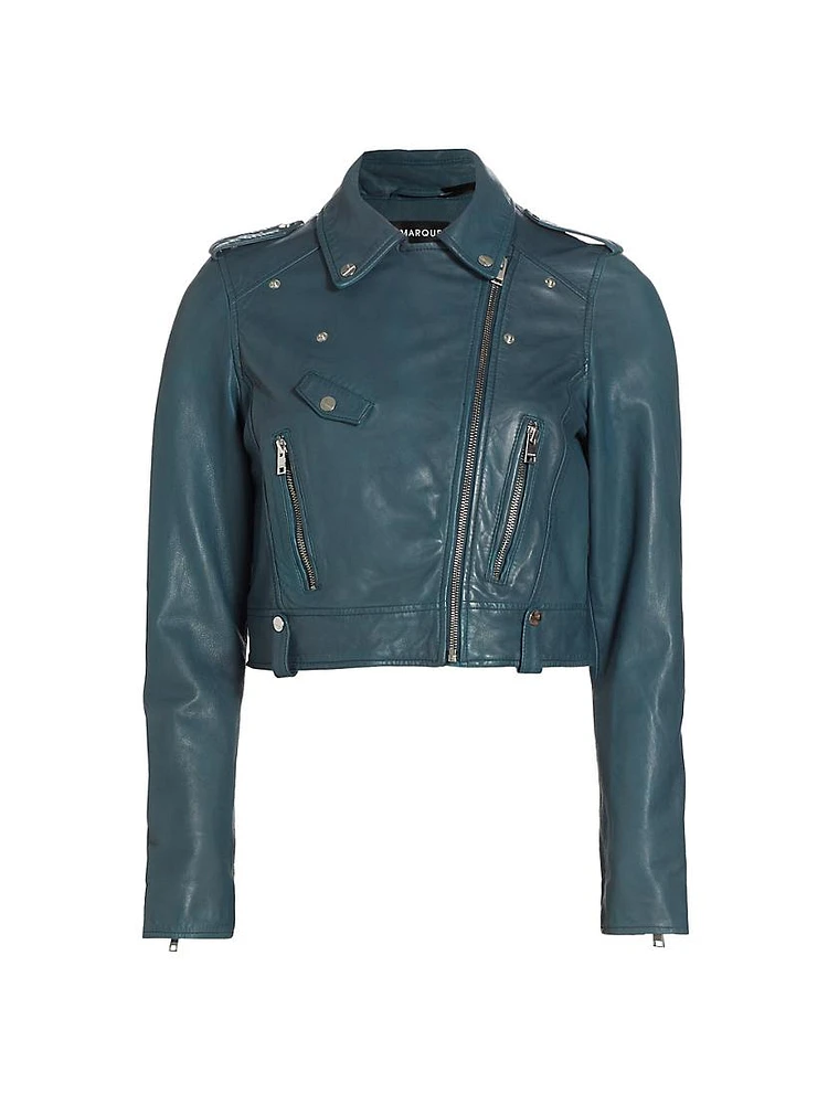 Ciara Leather Cropped Biker Jacket