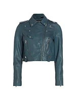 Ciara Leather Cropped Biker Jacket