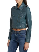 Ciara Leather Cropped Biker Jacket