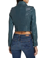 Ciara Leather Cropped Biker Jacket