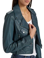 Ciara Leather Cropped Biker Jacket