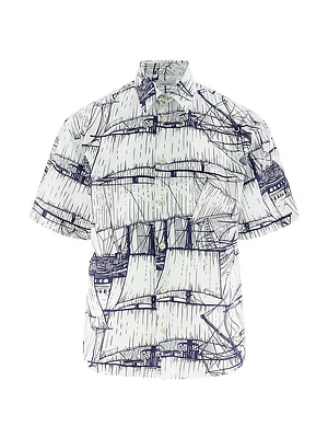 Abstract Silk Button-Front Shirt