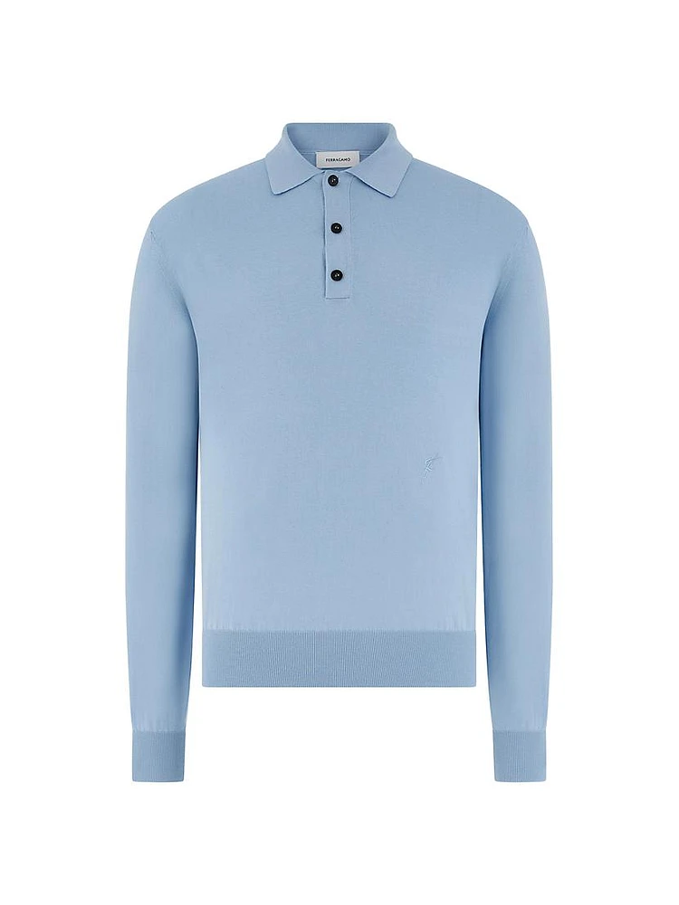 Silk & Cotton-Blend Long-Sleeve Polo Shirt