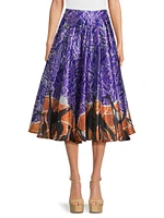 Abstract Giraffe Pleated Midi-Skirt