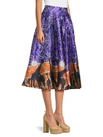 Abstract Giraffe Pleated Midi-Skirt