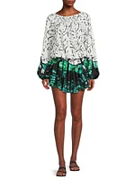 Giraffe Hem Printed Pleated Minidress