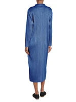 January Pleated Long-Sleeve Midi-Dress