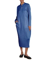 January Pleated Long-Sleeve Midi-Dress