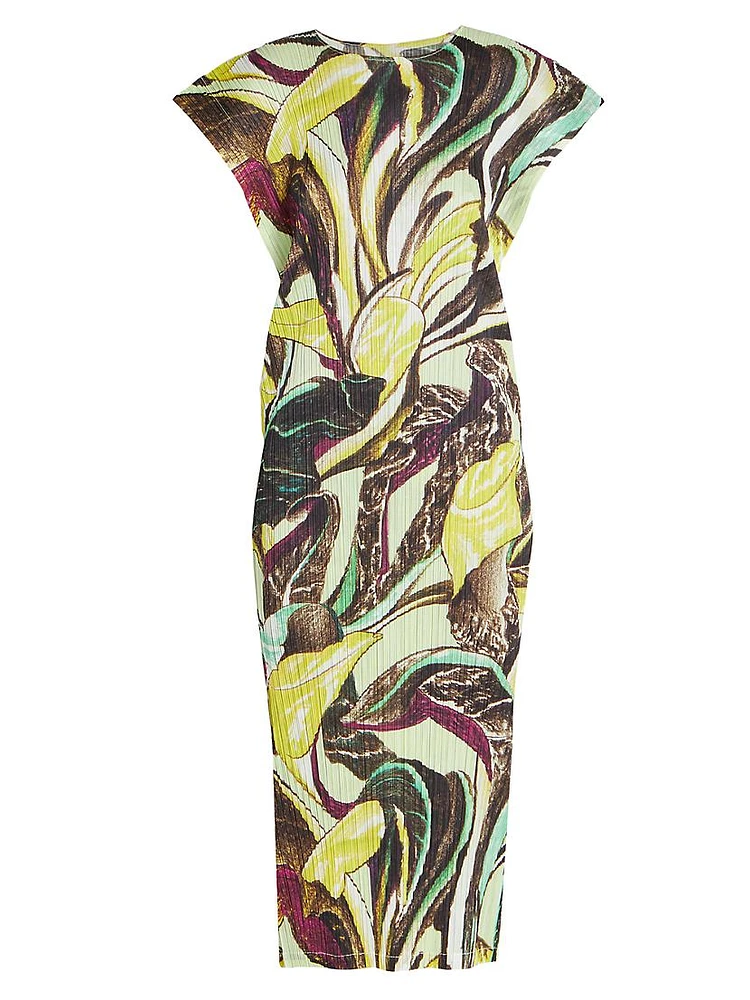 Tardivo Botanical Cap-Sleeve Midi-Dress